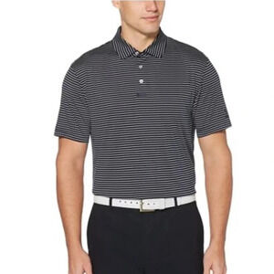 PGA Tour Golf Polo Striped Performance Shirt Navy Blue